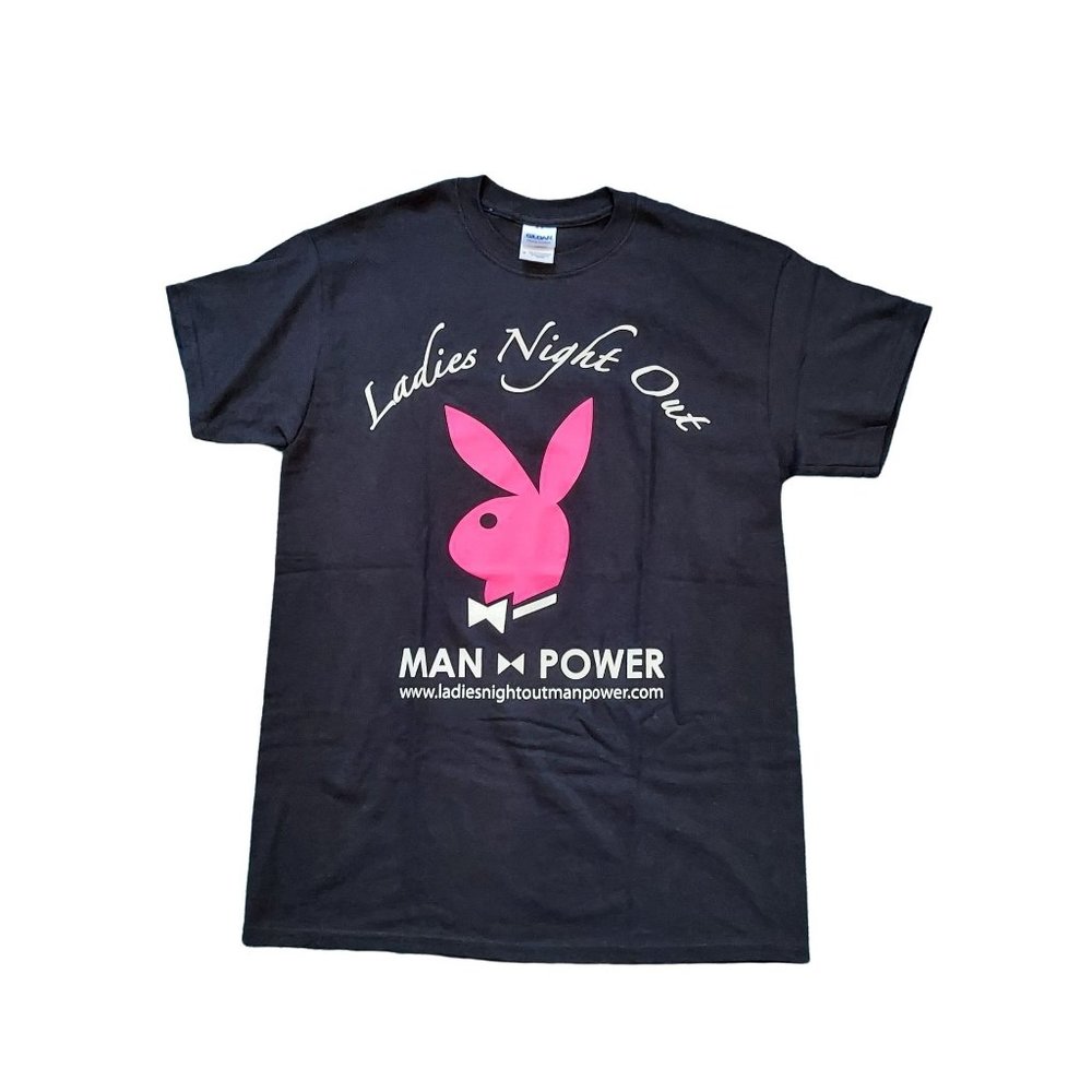 Playboy Bunny Gildan Heavy Cotton Ladies Night Out Man Power T-Shirt Size M EUC